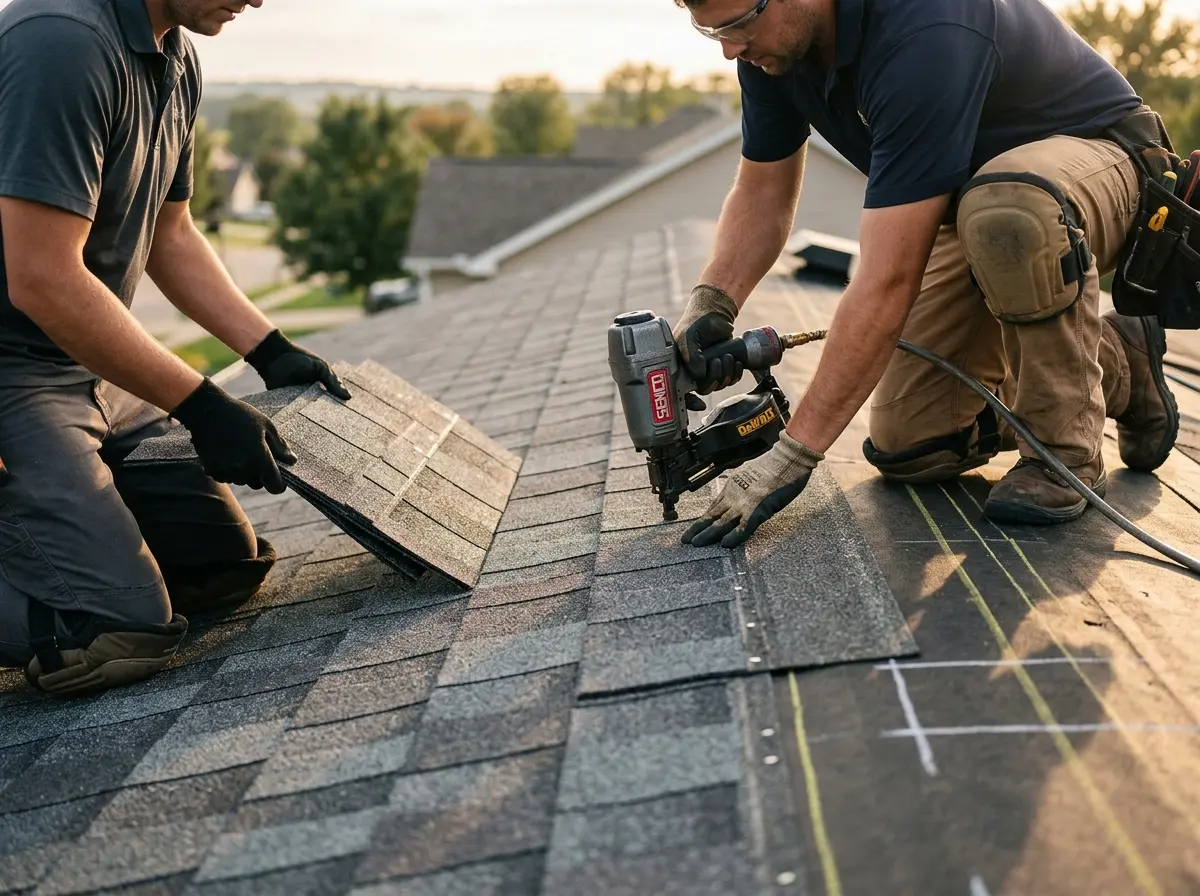 Professional roofer working on a residential roof in Artondale